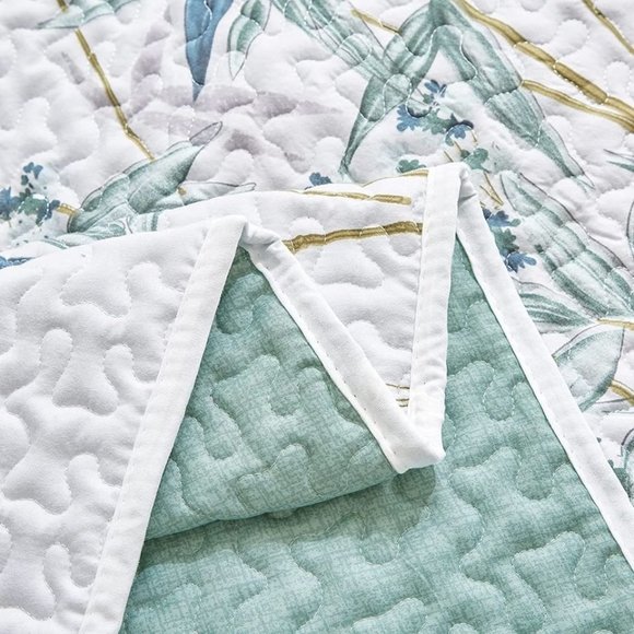 New Green Bamboo 3-Piece Bedding 100% Polyester Quilt Set • Reversible • QUEEN - Picture 4 of 7